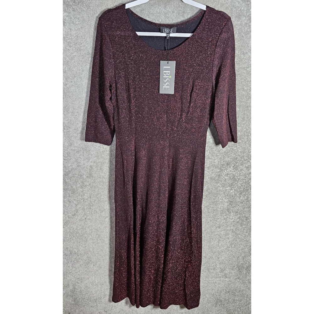 LBisse Women Red Metallic Fit & Flare Whimsigoth Grunge Maxi Dress Womens Sz‎ L